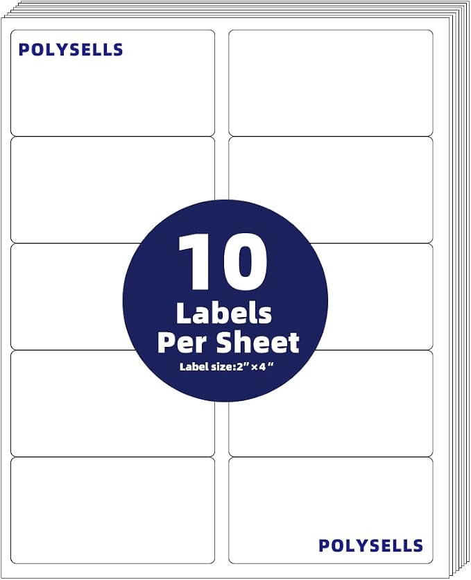 POLYSELLS Self Adhesive 2"x4" Address Shipping Labels, 10UP White Sticker FBA by POLYSELLS
