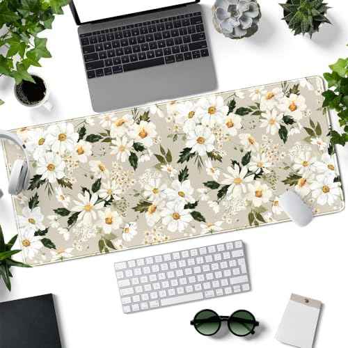 Daisy Floral Daisies Large Mouse Pad Watercolor Flowers Desk Mat