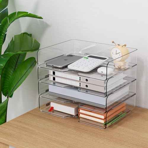 Paper Organizer Letter Tray, 4-Pack Acrylic File Organizer, Clear