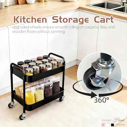 2-Tier Rolling Storage Cart for Under-Desk and Pantry Organization