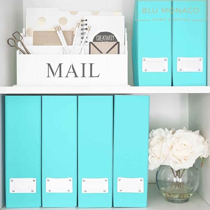 BLU MONACO Set of 6 Aqua Magazine File Holders | Foldable Magazine Storage Boxes - Image 4