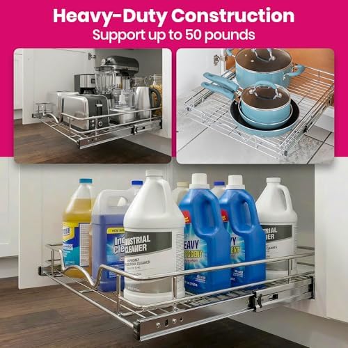 HOLD N' STORAGE Pull Out Cabinet Organizer, Heavy Duty-w/Lifetime