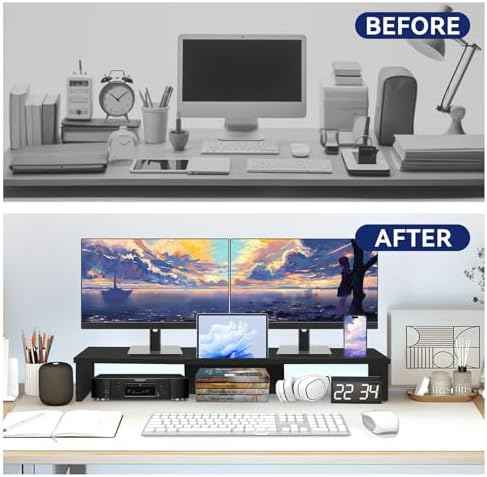 Dual Monitor Stand Riser with Phone Tablet Holder, 35.8in Large