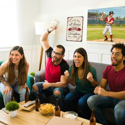 Vintage Baseball Wall Decor Sign - Retro 8x12 Inch Metal Tin Sign Sports Art Wall Decor Inspirational Gifts for Baseball Players Fans, Sports Bar, Boys Room, Man Cave