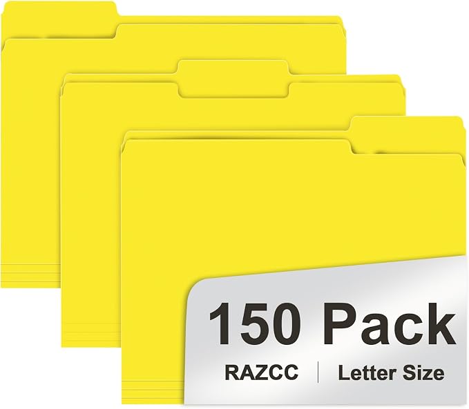 File Folder, RAZCC 150 Pack 1/3 Cut Tab File Folders Letter Size, Folders by RAZCC