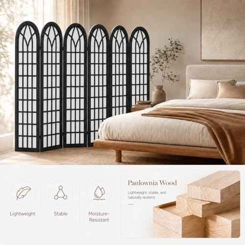 6 Panel Shoji Room Divider Folding Privacy Screen Black