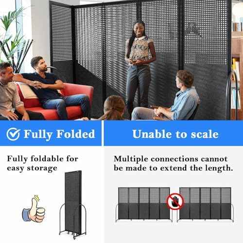 Folding Screen with Holes,10'6"W x 6'7"H,5 Panel,Dark Grey