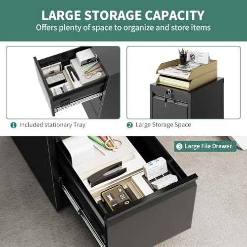 GAOMON 3-Drawer File Cabinet with Lock - Heavy Duty Metal Filing Cabinet for Letter/Legal/A4/F4 Documents Vertical Storage for Home Office Requires Assembly, Black (3 Drawers)