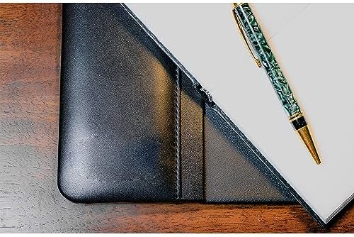 Classic Leather Desk Pad with Side Rails - Luxury Leather Desk Blotter for Writing - Padded Executive Desk Surface Protector - (Black, 34” x 20”) - Dacasso