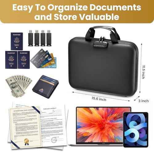 Fireproof Document Box with Lock, Hard case Fireproof File Organizer with 13 Pocket Accordion File Folders, Portable Safe Box