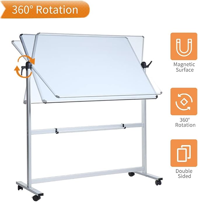 VIZ-PRO Double-Sided Magnetic Mobile Whiteboard, 48 x 32 Inches, Aluminium - Image 4