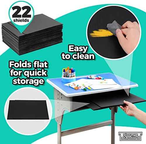 22-Pack Desk Dividers for Students - Durable & Waterproof Plastic Study Carrel Divider, Classroom Folders Teacher Supplies, Easy-to-Clean Plastic Privacy Shield Folder Boards for Student Desks, Black