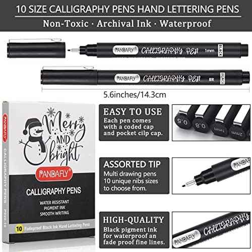 PANDAFLY Calligraphy Pens for Writing, 10 Size, Hand Lettering Pens
