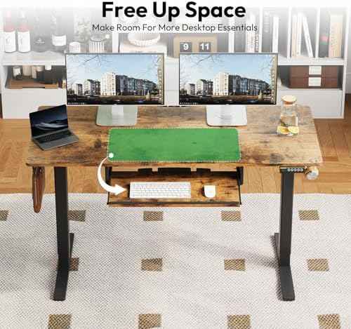 48 x 24 Inch Electric Standing Desk with Keyboard Tray, Brown