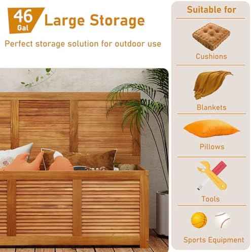 RELAX4LIFE Deck Box Acacia Wood, 46 Gallon Backyard Storage Bin Container for Patio Furniture Cushions, Pillows, Garden Tools, Pool Accessories, Wooden Porch Bench, Indoor Outdoor Storage Box (46 Gal)