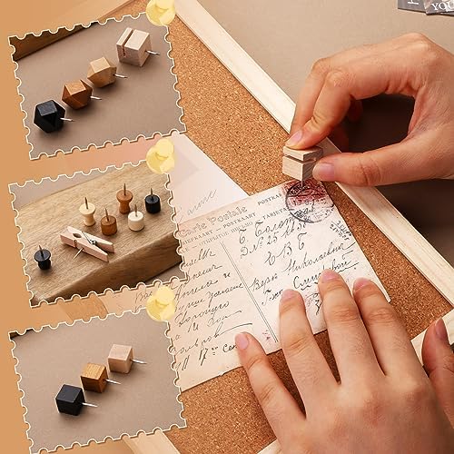 196 PCS Wooden Push Pins Thumb Tacks Decorative Push Pins for Cork Board