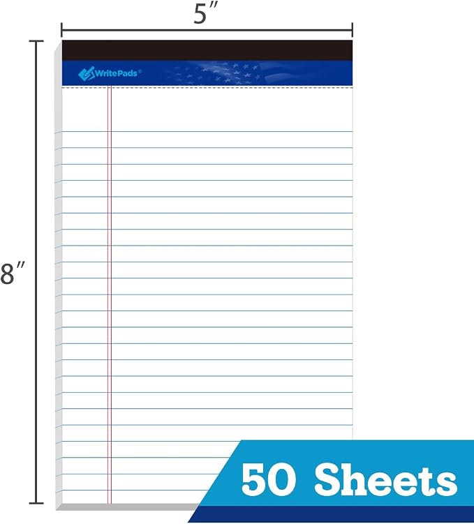 WritePads Legal note pads 5"x8" Legal Pads, College Ruled, 12 Pack, 50 Sheets - Image 3