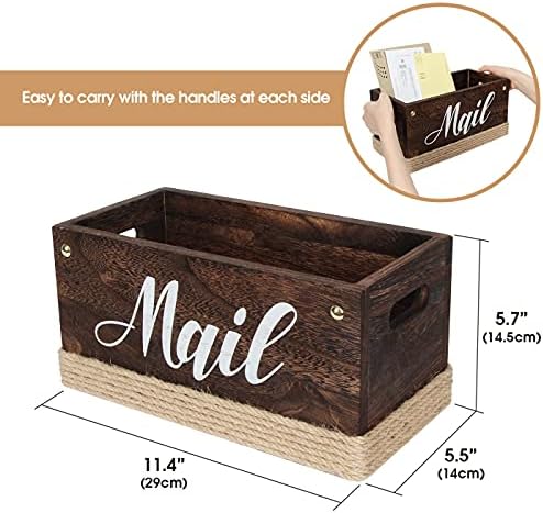J JACKCUBE DESIGN Rustic Torched Wooden Tabletop Mail Organizer Box, Decorative Letter, Bill Storage Holder Sorter Box with Handles for Countertop, Office Desk, Entryways- MK1051A (Rustic Wood)