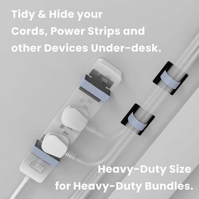 Under Desk Cord Management Straps, Adhesive-Backed Heavy-Duty Reusable Mounting - Image 3