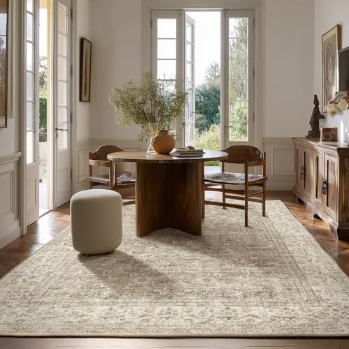 Machine Washable Rugs for Living Room: 6x9 Area Rugs for Bedroom Vintage Stain Resistant Non Slip Low Pile Lightweight Boho Carpet for Kitchen Dining Room Farmhouse Kids Room Nursery
