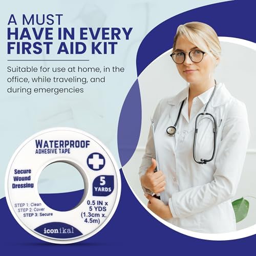 Iconikal 8-Pack First Aid Waterproof Adhesive Tape 0.5 x 180 Inches White