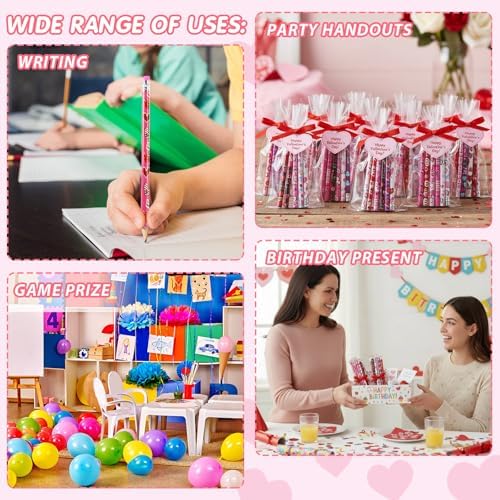 Marspark 48pcs Valentines Day Pencils Bulk Valentines Wood Heart Pencils with Erasers Valentine's Day Exchange Gifts for Valentine's Party Gifts Favors Goodie Bags Teacher Reward Supplies
