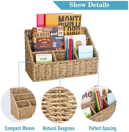 DINGTAI Mail Organizer Countertops, Desk Organizer Bills Organizer, Mail Sorters Organizers, Pencil Holder Magazine File Holder, Desk Organizer and Accessories(Seagrass)