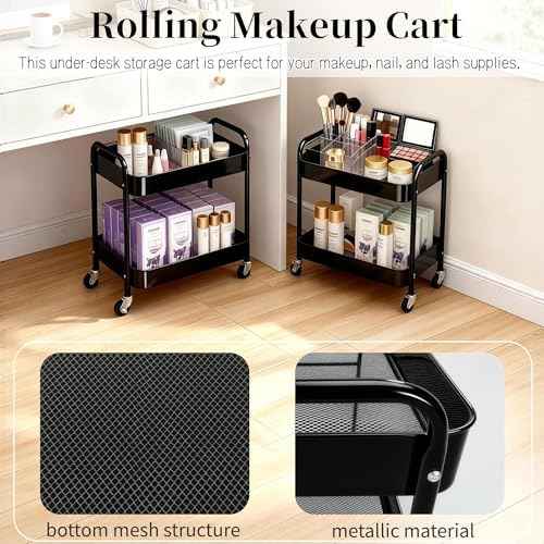2-Tier Rolling Storage Cart for Under-Desk and Pantry Organization