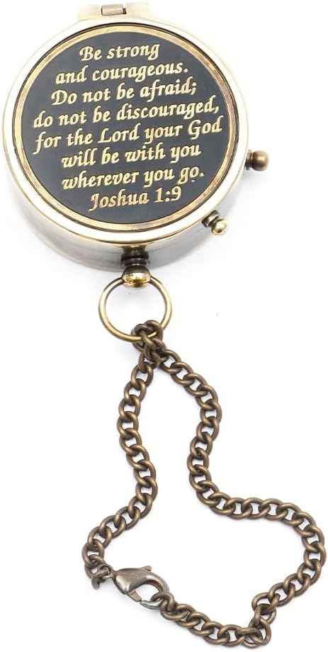 Be Strong and Courageous Do Not Be Afraid Brass Engraved Compass Black dial, with Stamped Wooden case, Birthday Gifts, Confirmation Gifts Ideas, Baptism Gifts,