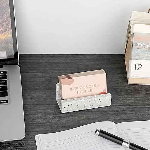Hipiwe Business Card Holder for Desk Terrazzo Business Card Display Stand