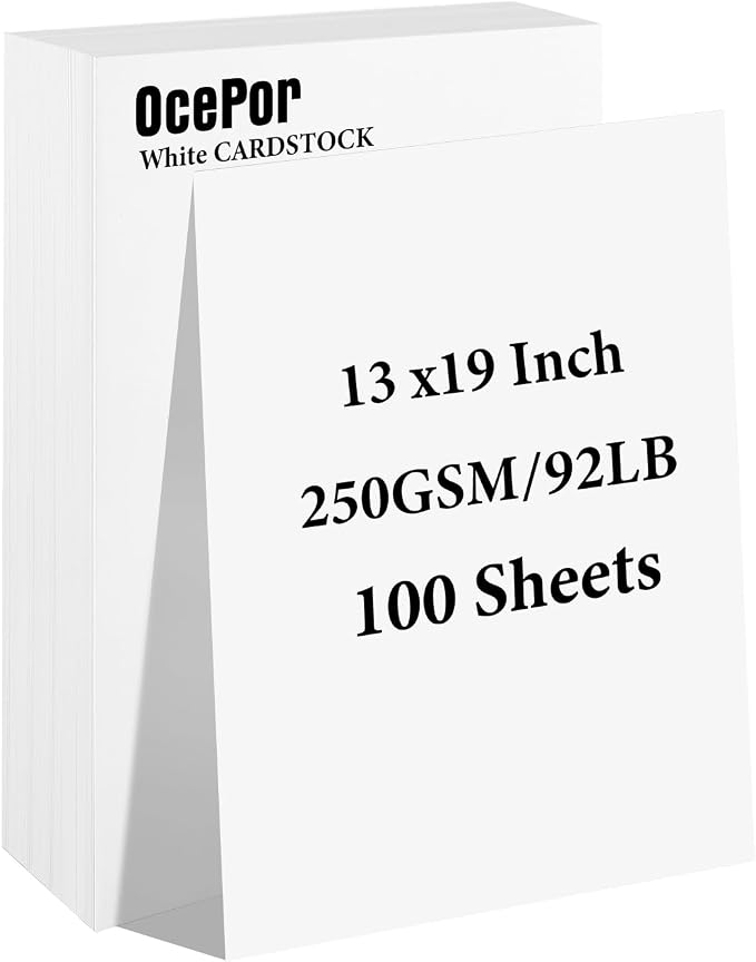 OcePor 100 Sheets White Cardstock 13” x 19”, 92lb/250gsm Black Card Stock by OcePor