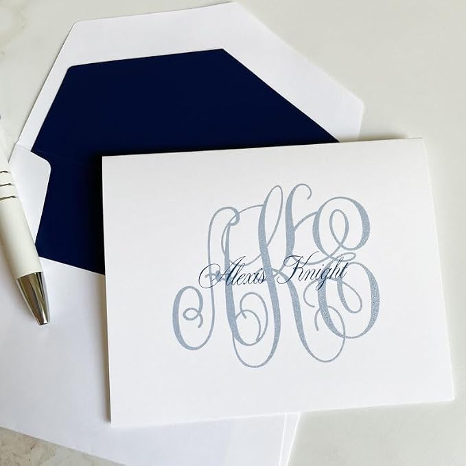 Classic Monogrammed Name Folded Notes – Raised Ink Personalized Stationery Set - Image 3