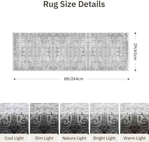 Washable 2x8 Runner Rug - Non Slip Vintage Kitchen Runner Rugs Low-Pile Distressed Long Rugs for Hallway Waterproof Indoor Carpet for Living Room Bedroom Entryway 2'x8' Grey