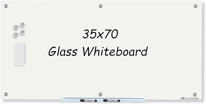 Magnetic Glass Whiteboard 6' x 3', Large Glass Dry Erase Board 70 x 35 Inches by JJworldwide