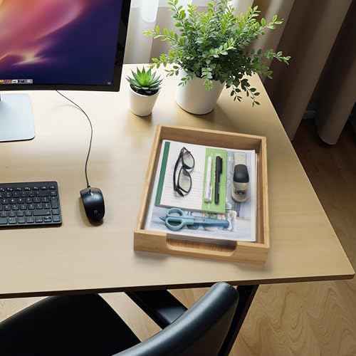 Bamboo Letter Tray, Wood Desk Tray, Wooden Desk Organizer, A4 Paper, Document, File, Mail, Magazine Storage Basket for Office, Classroom, Home Desktop