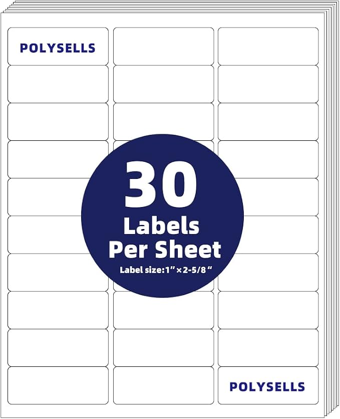 POLYSELLS 1" x2-5/8 Self Adhesive Address Labels, 30UP Blank Shipping Labels by POLYSELLS