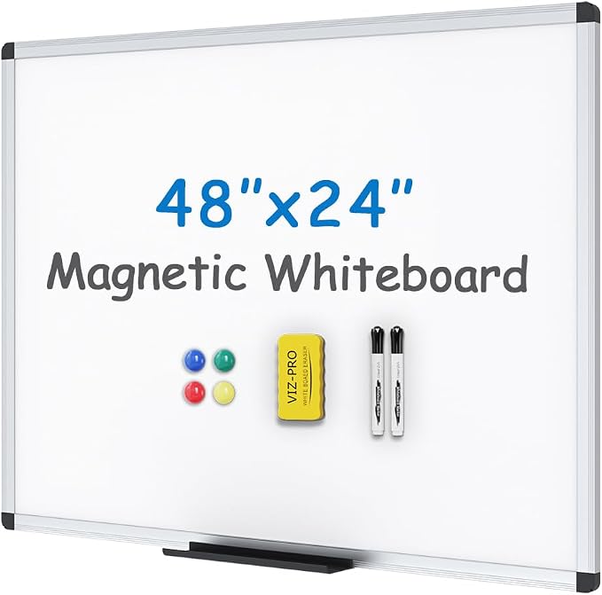 VIZ-PRO Magnetic Whiteboard/Dry Erase Board, 48 X 24 Inches, Includes 1 Eraser by VIZ-PRO