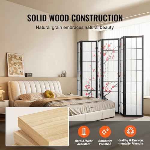 VEVOR Room Divider, 6 Panel Japanese Room Divider Screen, Wood Folding Privacy Screen Indoor, Japanese Partition Portable Decoration Dividers, for Room Separation Home Office Restaurant & Bedroom