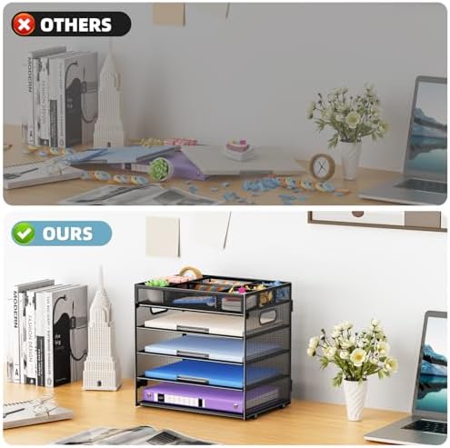 Marbrasse 5 Tier Paper Organizer, Mesh Desk Letter Tray with Handle,Black