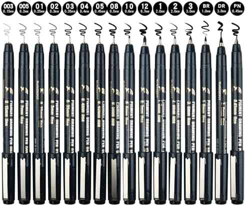 16 Pack Micro Fineliner Drawing Pens - Waterproof Black Ink, Assorted Tip Sizes for Sketching, Manga, Anime, Comic, Art Writing, Journaling & Architectural Design