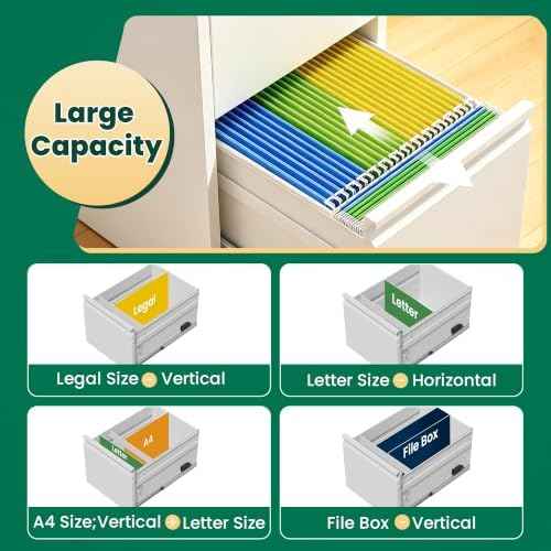 4 Drawer File Cabinet with Lock, Metal Vertical Filing Cabinet, Filing Cabinets for Home Office, Locking File Cabinet Hanging Files for A4/ Legal/Letter, Require Assembly, White
