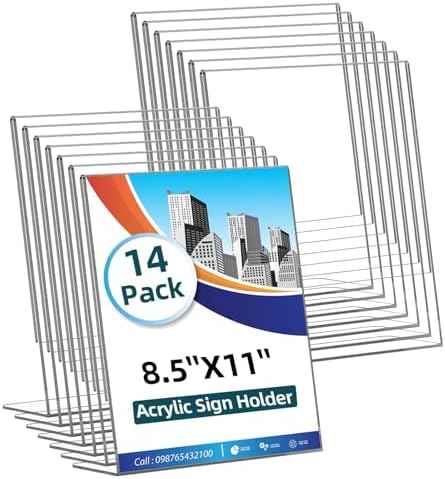 14 Pack Acrylic Sign Holder 8.5x11 Inches, Clear Tabletop Plastic Paper Display Stand, L-Shape Vertical Menu Holder Stand, Photo Picture Frame Flyer Display Stand for Restaurants, Store,Office Desktop