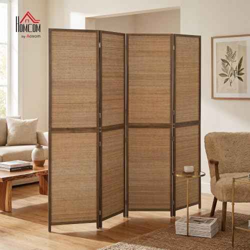HOMCOM Room Divider, 6 FT Tall Folding Privacy Screen, 4-Panel Boho Brown