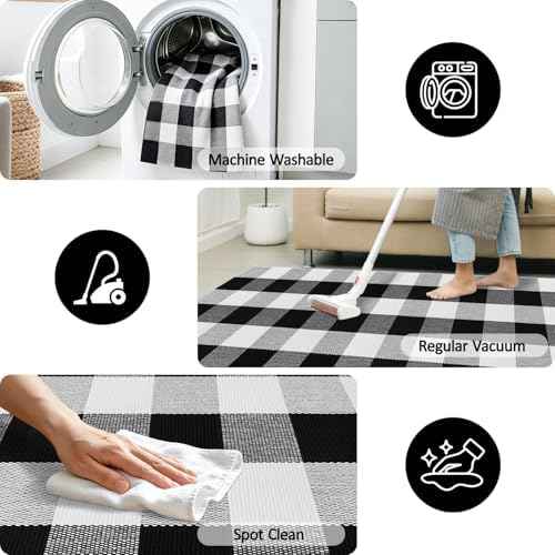 3x5 Ft Buffalo Plaid Area Rug, Black and White, Machine Washable
