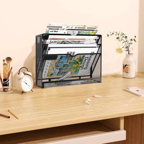 4 Tier Magnetic File Holder, Large Capacity Mesh Hanging Wall
