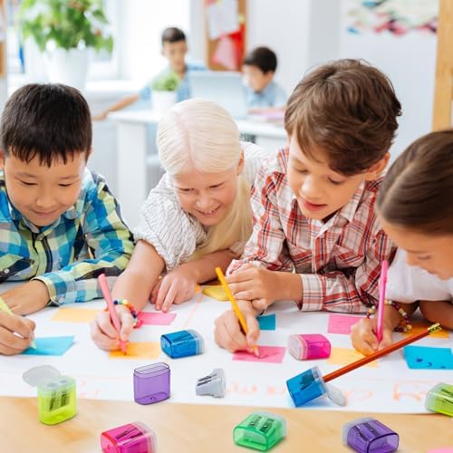 100 Pack Pencil Sharpeners Bulk - Colored Handheld Pencil Crayon Double Hole Sharpener, School Classroom Supplies