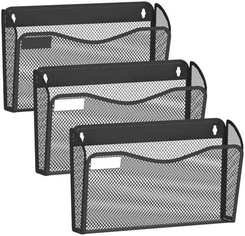 BOHDK Wall File Organizer, 3 Single Pockets Mesh Hanging File