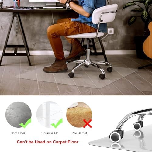 Kuyal Clear Chair Mat, Hard Floor Use, 48" X 53" Desk Chair Mat