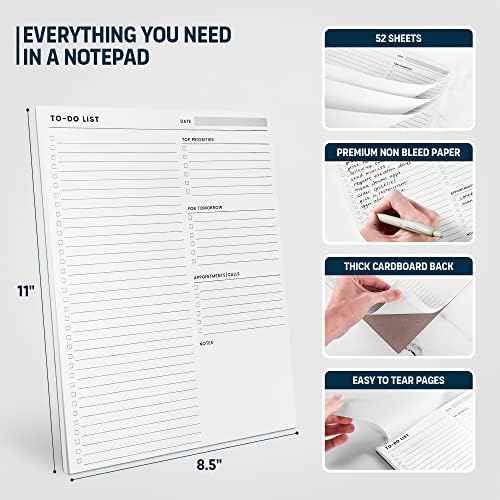 To Do List Notepad: With Multiple Functional Sections - Large Size 8.5x11" 52 Sheets - Tear Off Daily Planner Notebook - Task CheckList Organizer Agenda Pad for Work - Note, Plans, Goals, Grocery, and