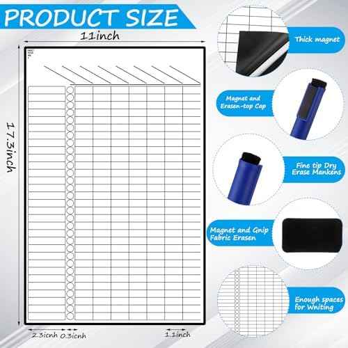 Dunzoom Multi-Use Magnetic to Do List White Board Chore Chart List for Refrigerator 17.3x11'' Goal Task Habit Tracker Monthly Weekly Homework Child Calendar Family Grocery Fridge Dry Erase Board